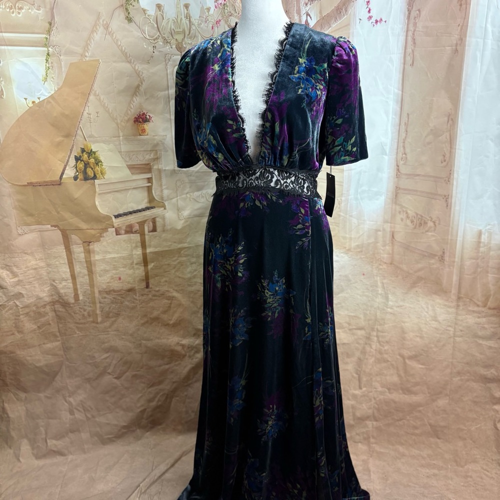 NEW Jill Stuart Women's Lace Inset Velvet Floral Maxi Dress - Picture 3 of 13